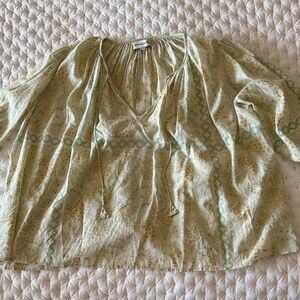 Antik Batik Light Green and Butter Yellow Bohemian Blouse